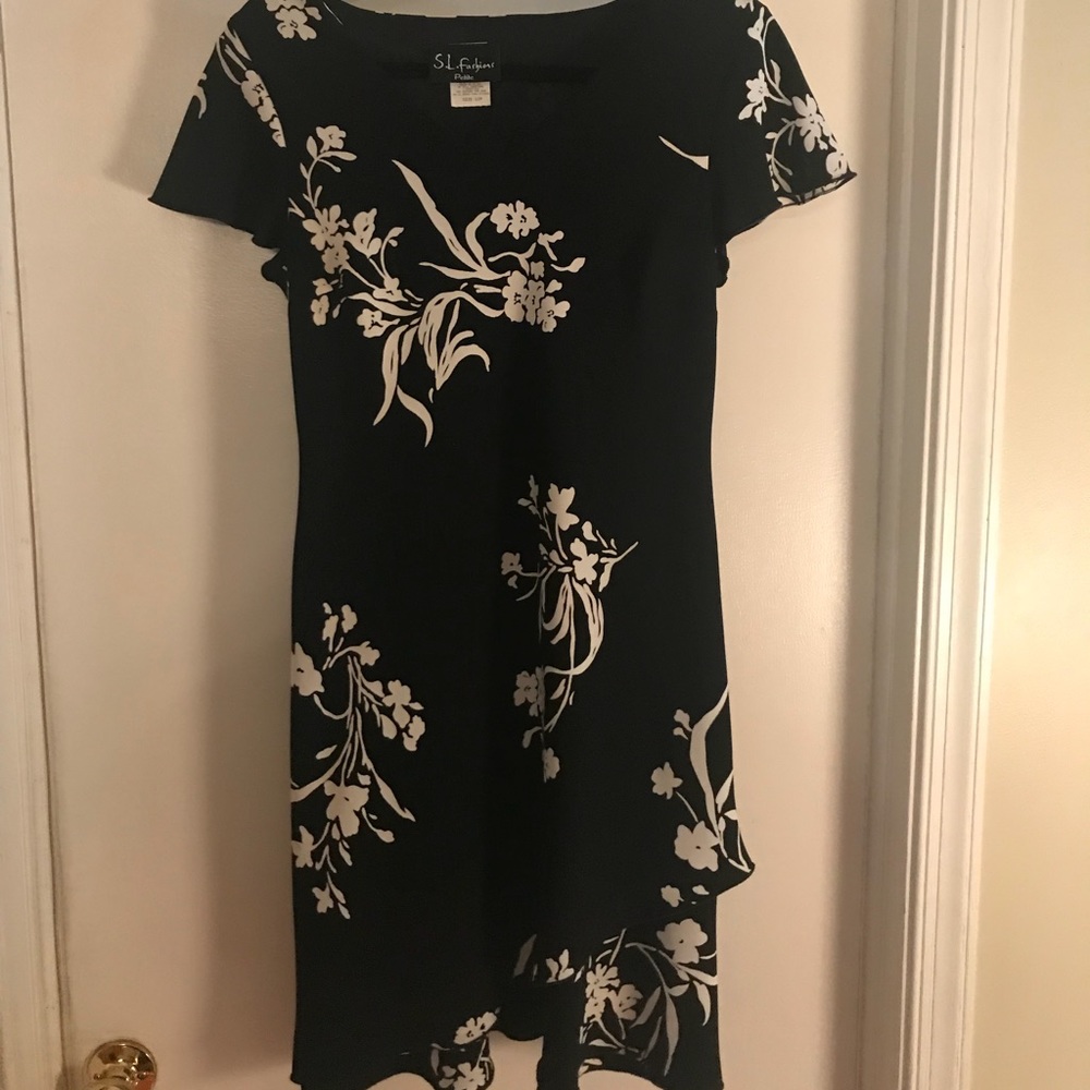 NWOT Black Dress with White floral pattern.